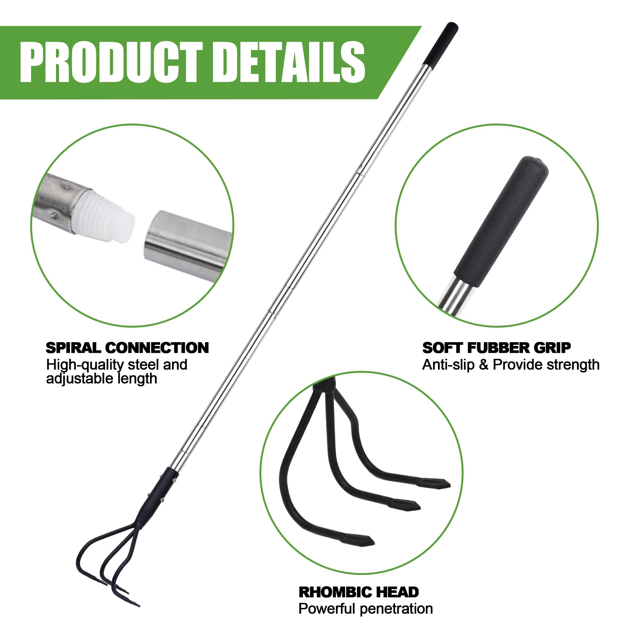 YEELOR 3-Tine Tiller ergonomic grip aids comfortable gardening sessions.