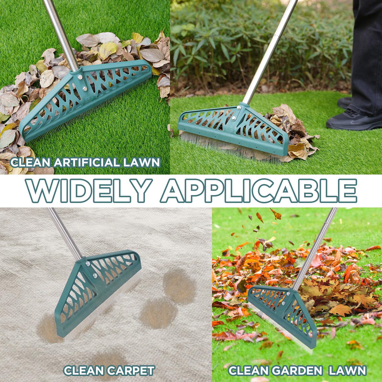 YEELOR artificial turf rake removes debris efficiently from artificial grass.