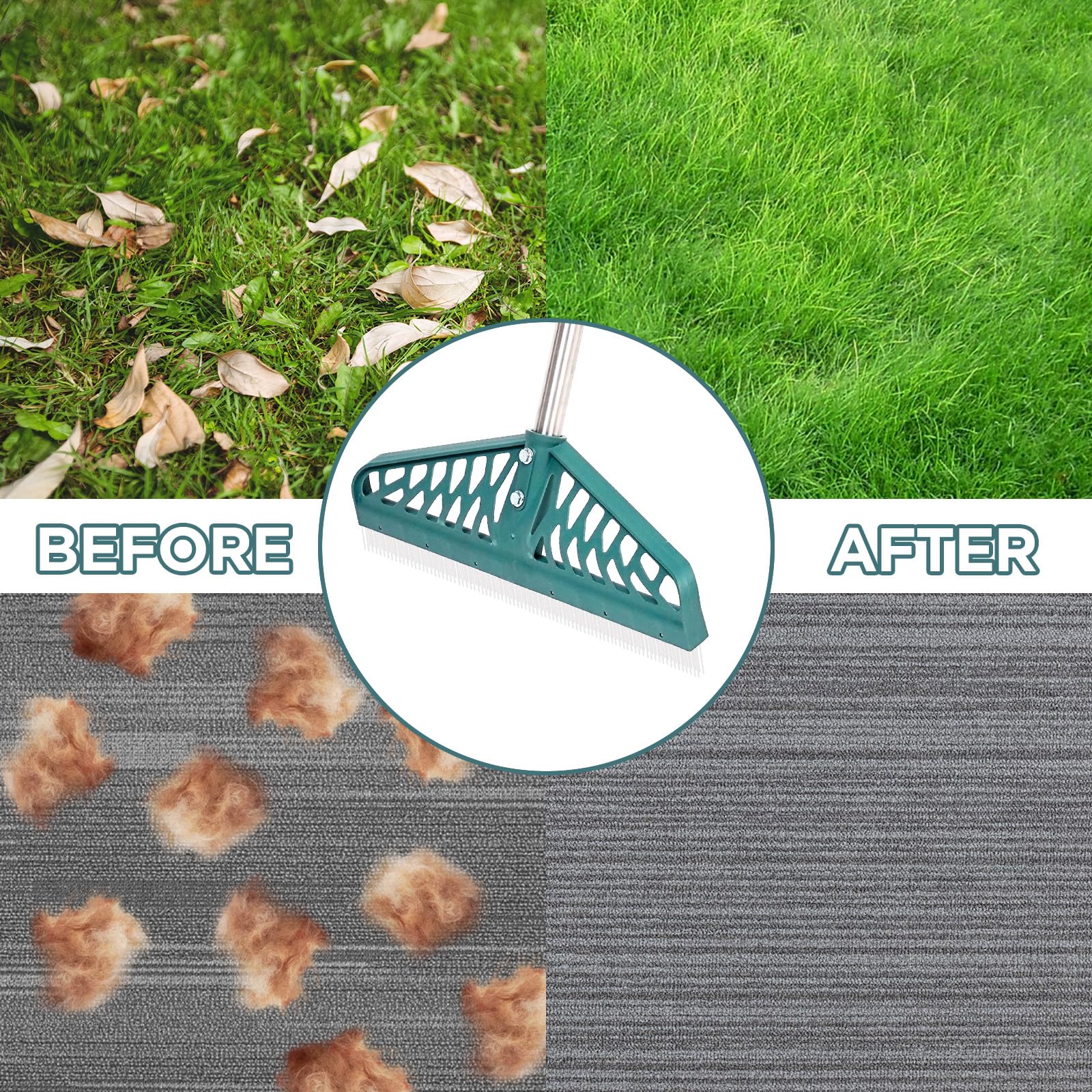 YEELOR turf rake helps maintain tidy spaces after pets and play.