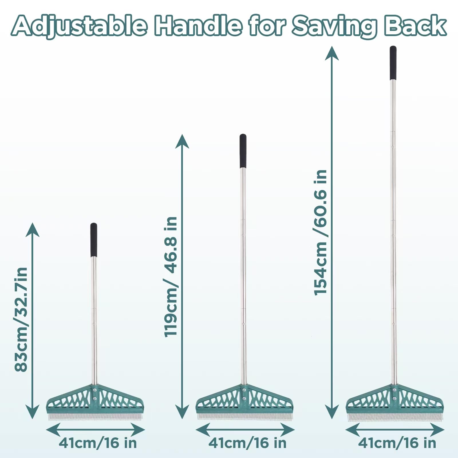 YEELOR artificial turf rake with stainless steel handle for durable, long-lasting cleaning leverage.