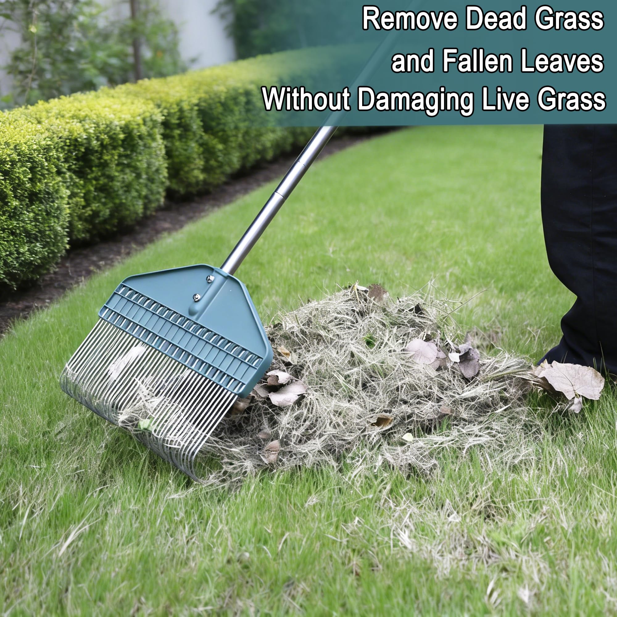 YEELOR dethatcher rake with a wide 17-inch head for quick yard cleanup