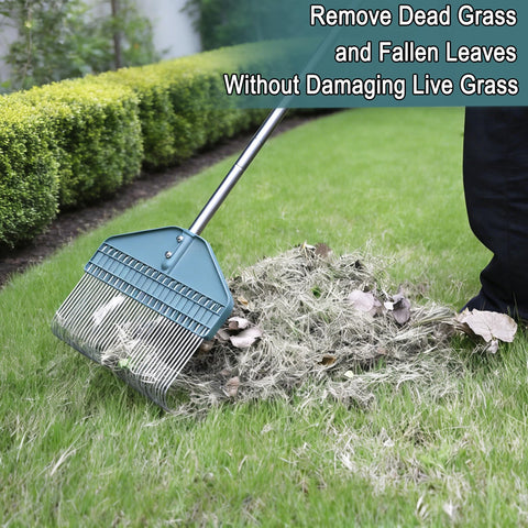 YEELOR dethatcher rake with a wide 17-inch head for quick yard cleanup