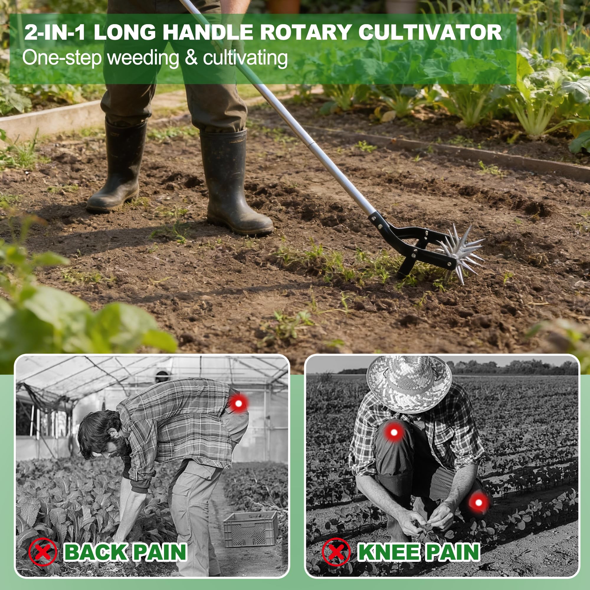 YEELOR Garden Rotary Cultivator durable aluminum gears ensure lasting performance.