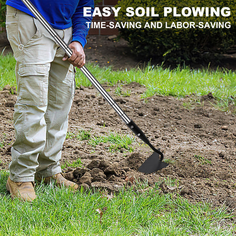 YEELOR Warren versatile hoe for loosening soil and bed preparation.