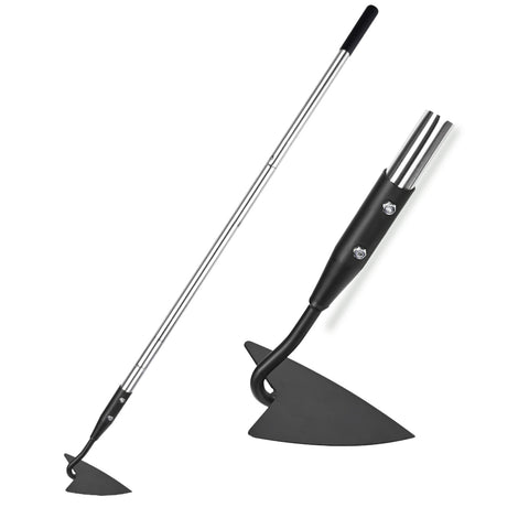YEELOR Warren triangle blade hoe for precise weeding and ridging in raised beds.