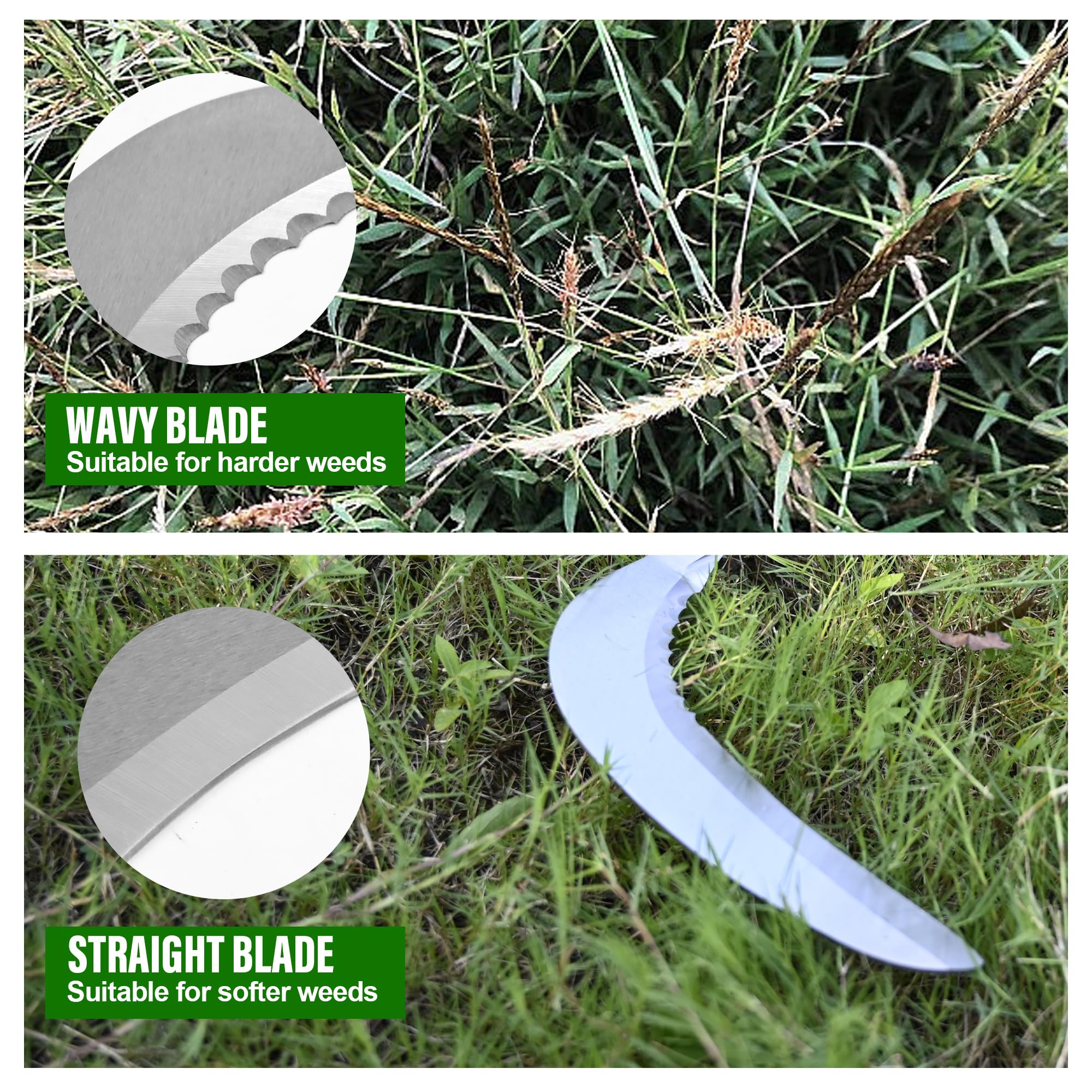 YEELOR ergonomic grip on long-handled sickle for comfortable use