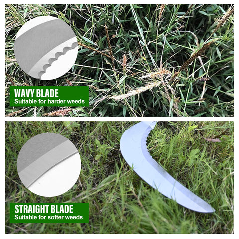 YEELOR ergonomic grip on long-handled sickle for comfortable use