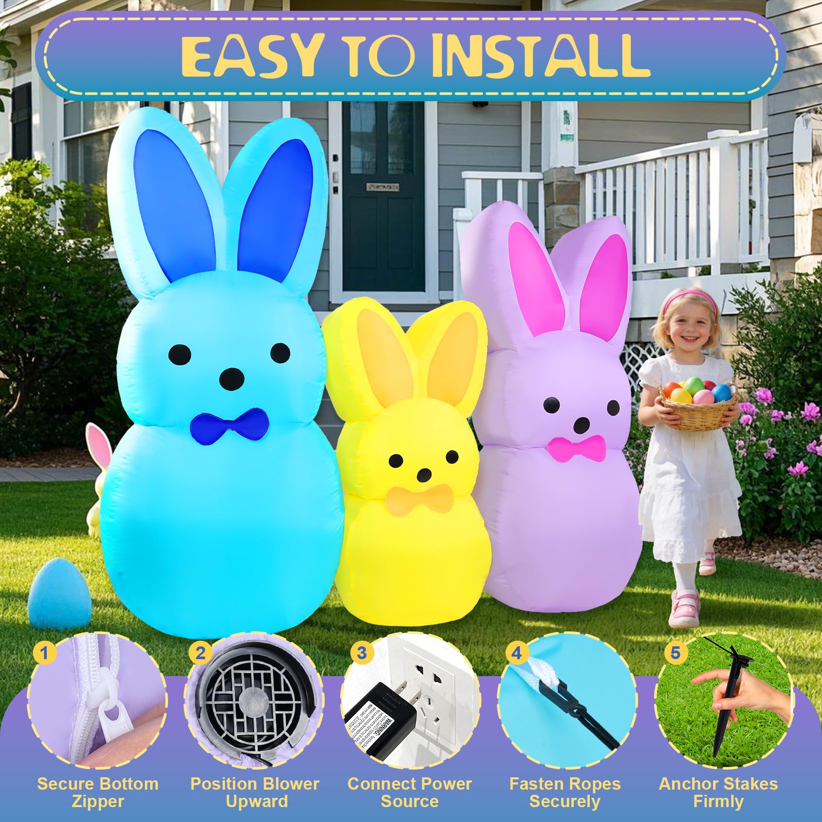 Yeenuo fast setup with blower and included stakes ensures quick outdoor installation.