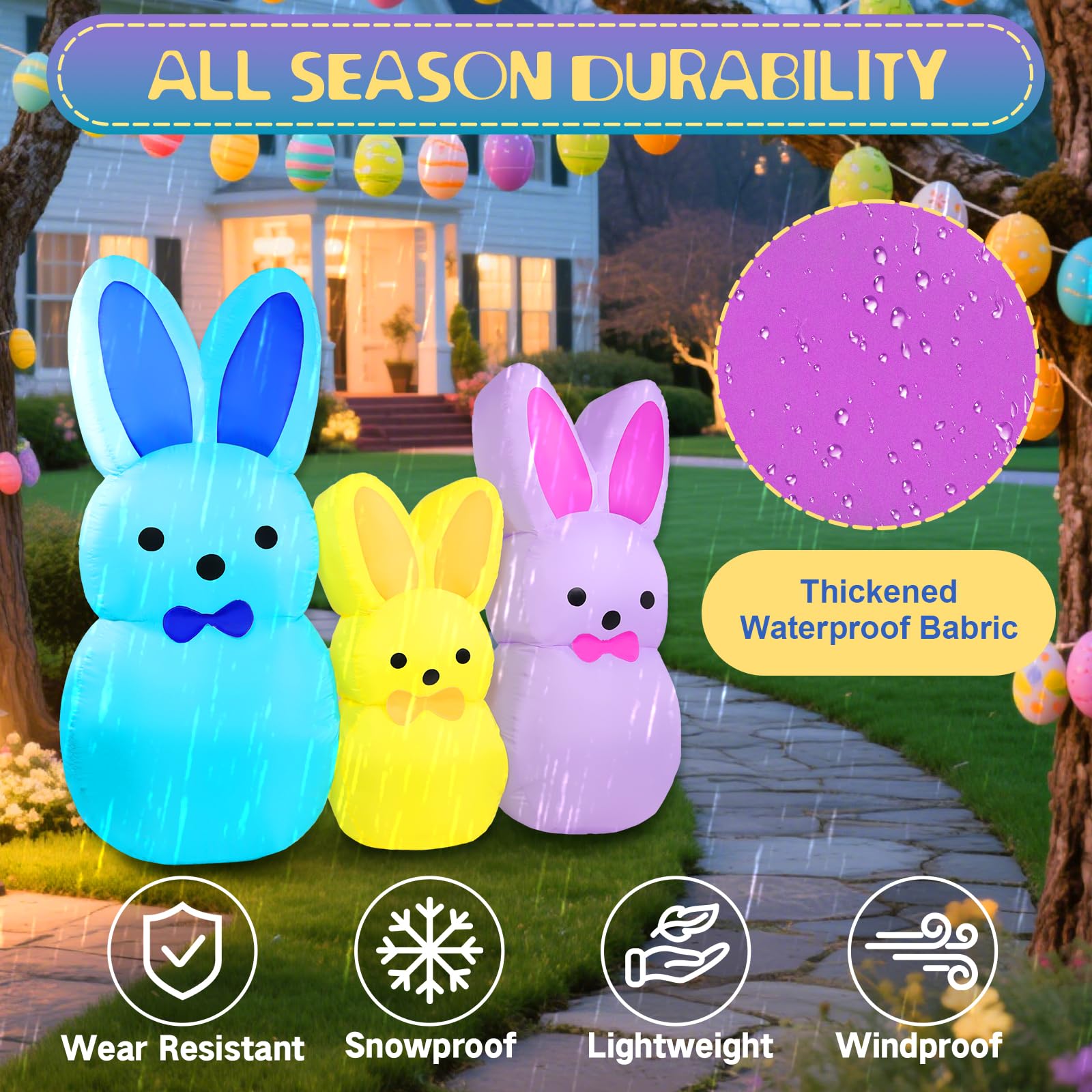 Yeenuo triple-bunny display serves as a cheerful photo backdrop for Easter celebrations.