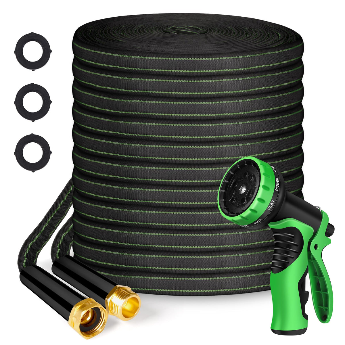 Yeenuo garden hose 100ft extended reach for easy backyard watering.