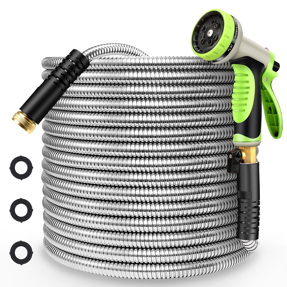 Yeenuo metal garden hose 50ft with kink-free spiral design for easy watering.