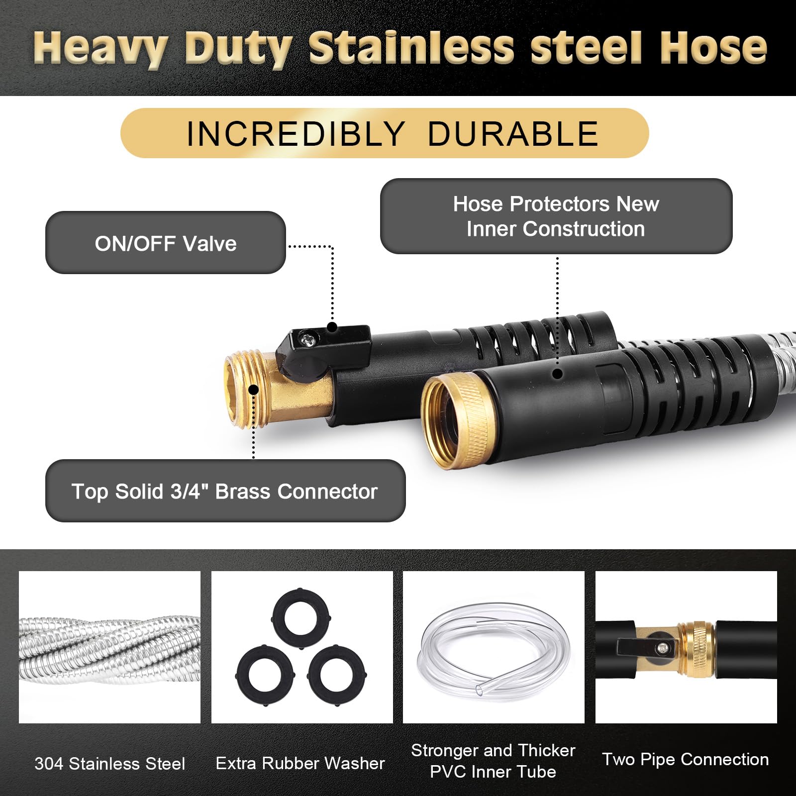 Yeenuo metal garden hose with kink-free spiral design for smooth watering.