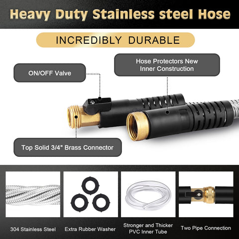 Yeenuo metal garden hose with kink-free spiral design for smooth watering.
