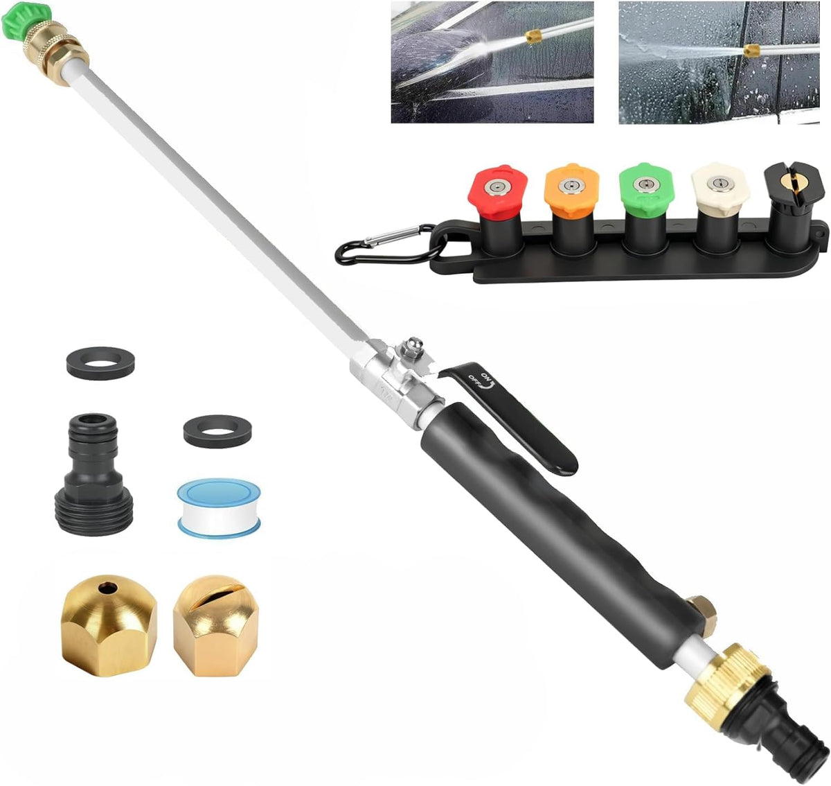 Yeesingsen jet nozzle close-up shows a durable metal body for long-lasting outdoor use.