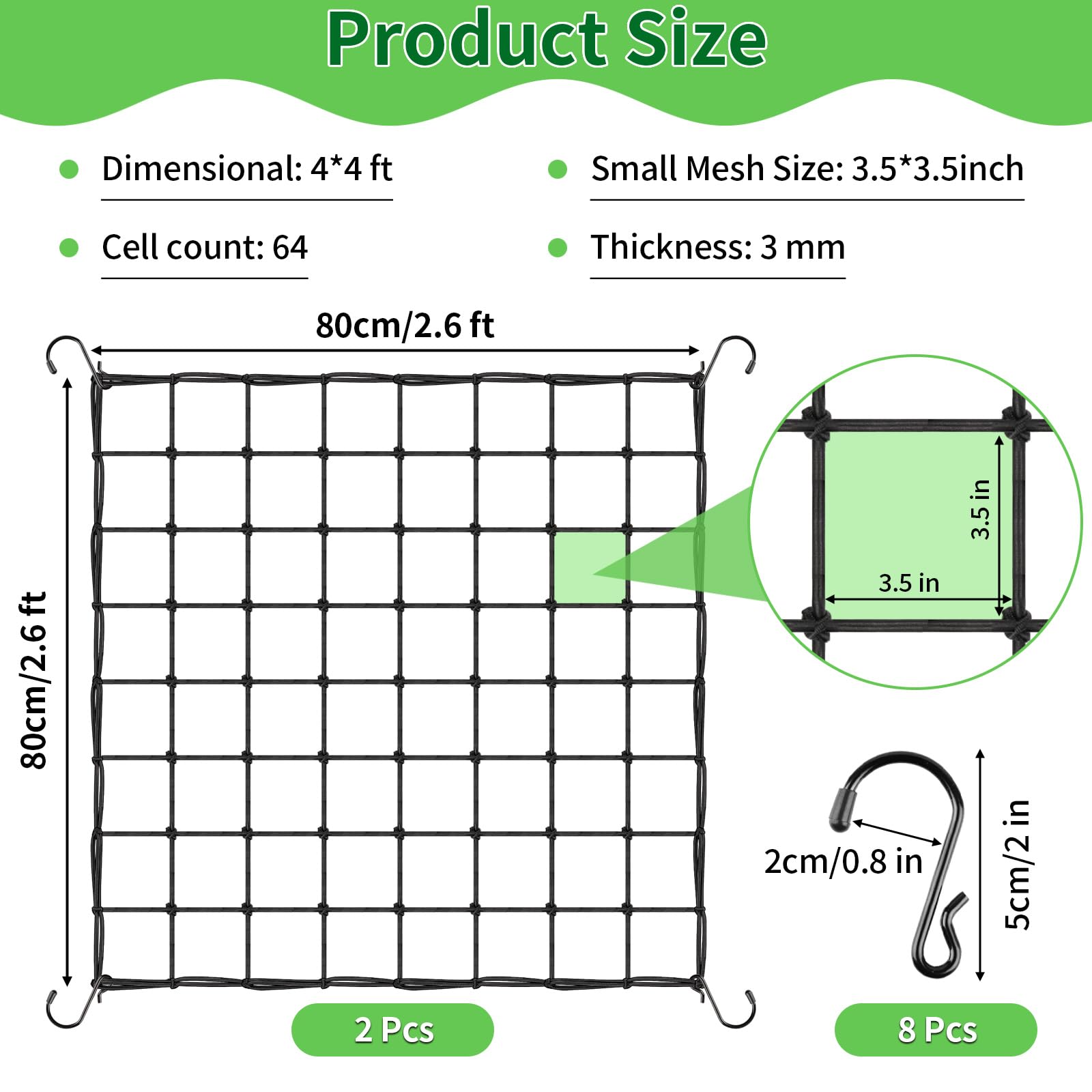 4x4 mesh supports load-bearing vines and protects stems during fruiting.