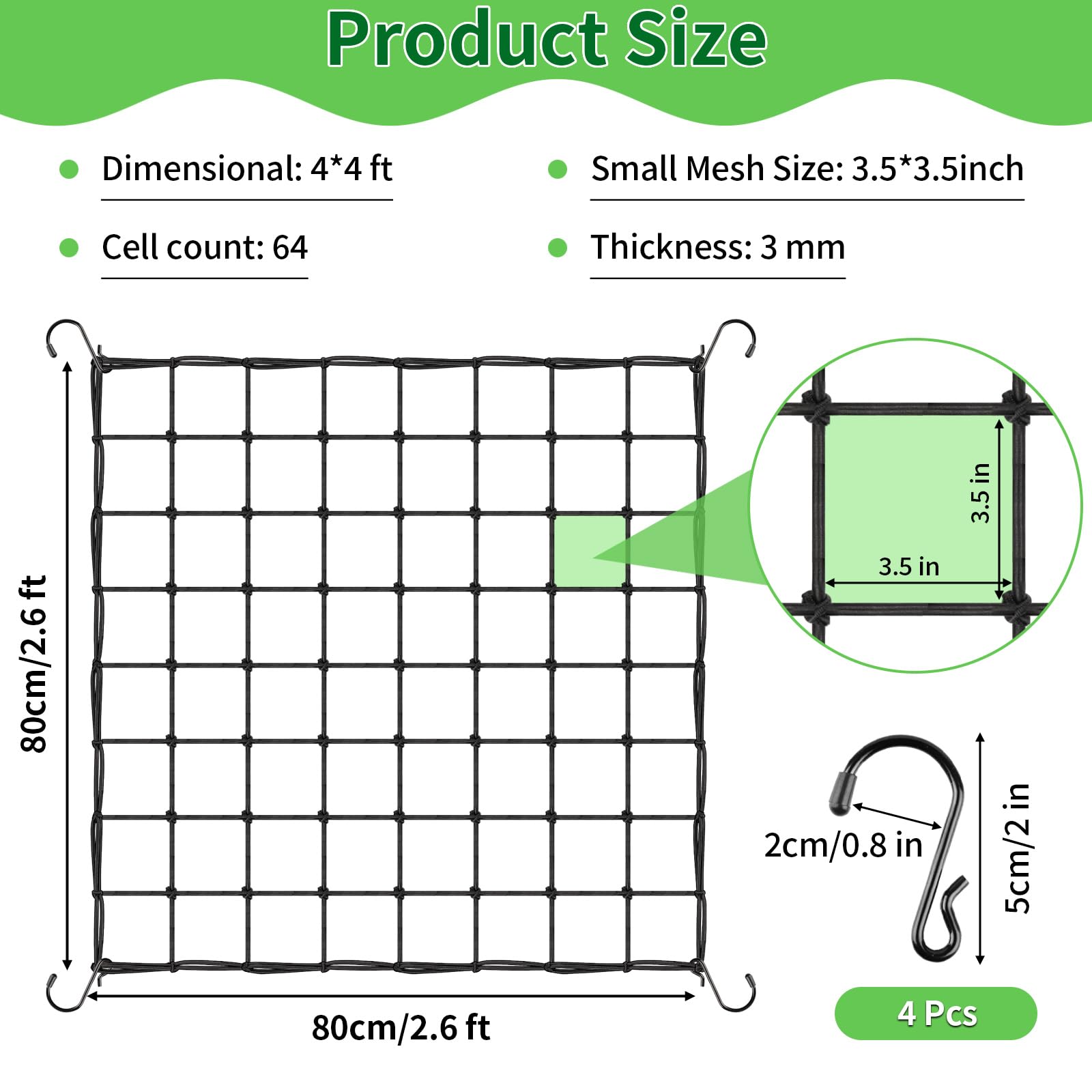 Yeestone extendable trellis netting shown fitting 2.6x2.6 to 4x4 grow tents.