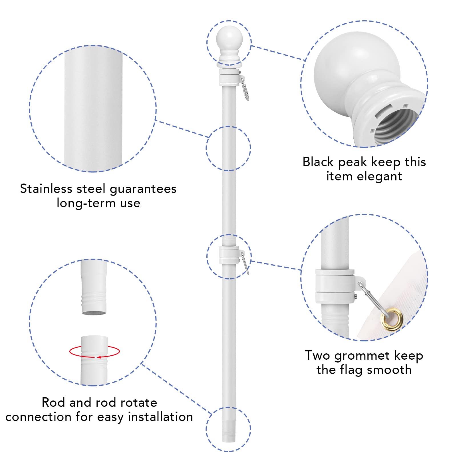 Yeesun 360-degree tangle-resistant flag pole reduces wind tangling for smooth flag display