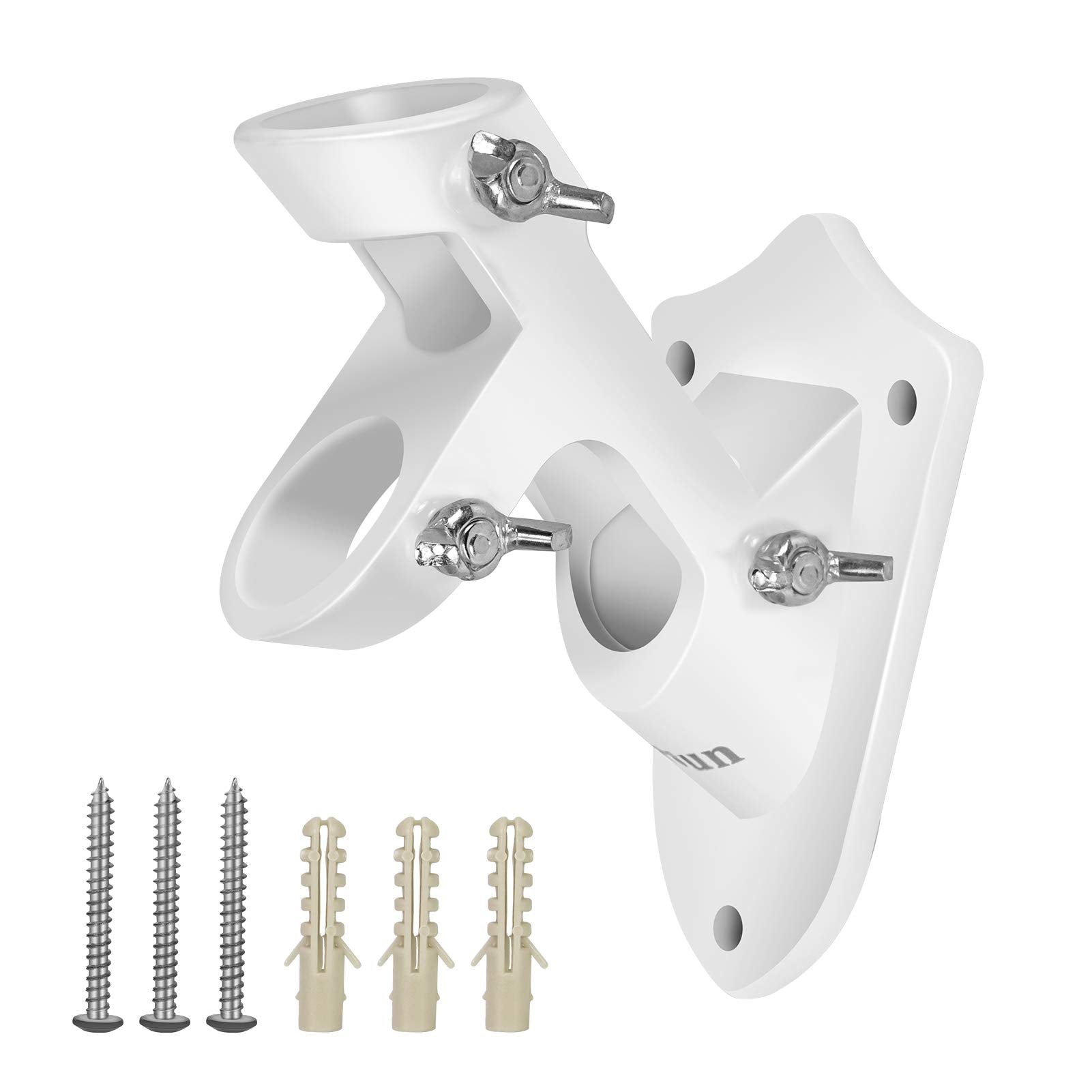 Yeesun flag pole holder in white provides sturdy mounting for 1-inch poles on porch railings.