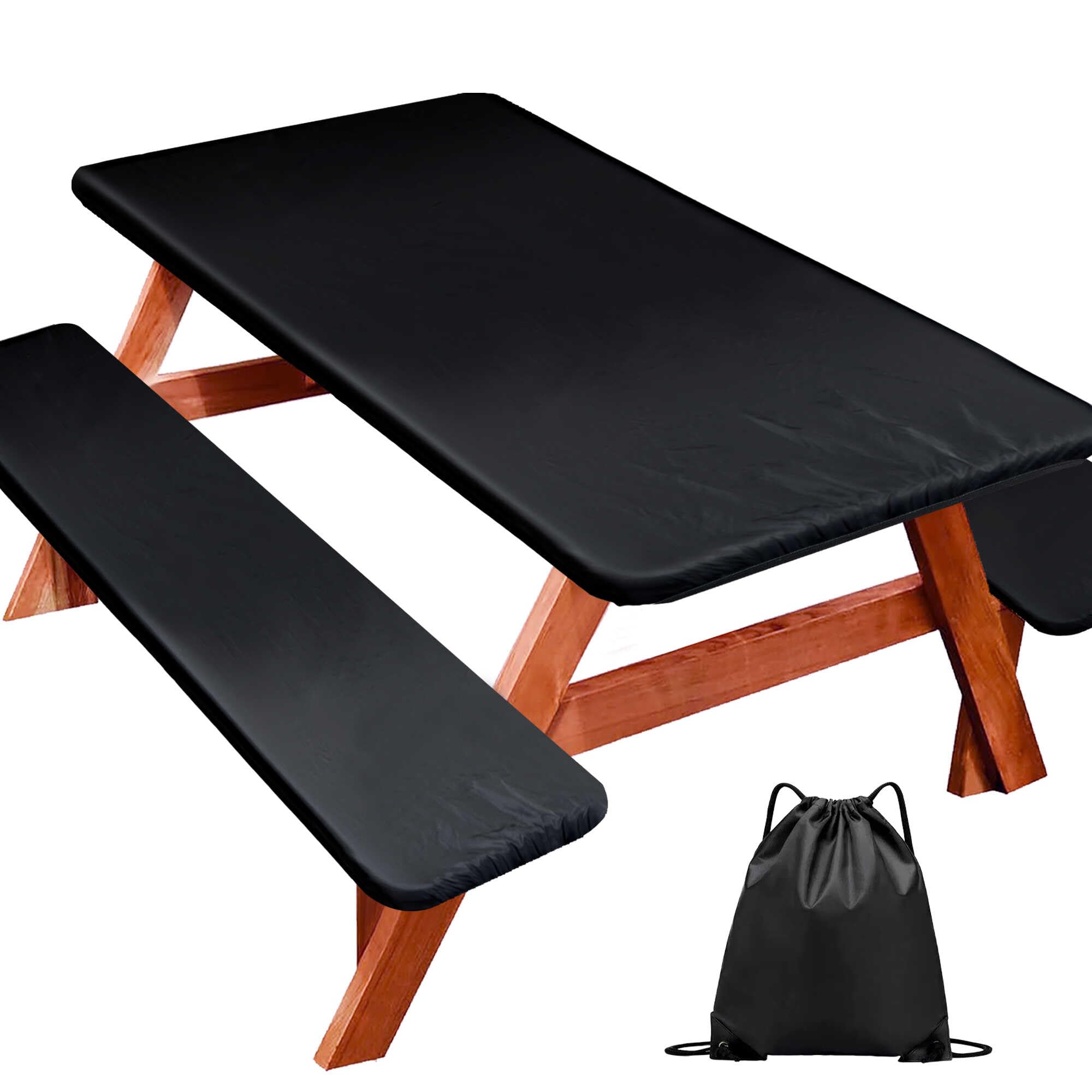 YEYE JUICE picnic table cover on a 72-inch table protects against spills outdoors.