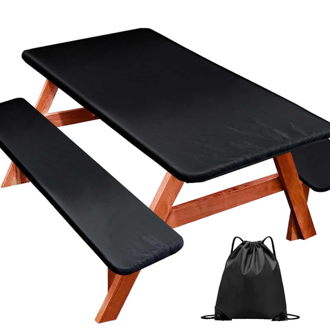 YEYE JUICE picnic table cover on a 72-inch table protects against spills outdoors.