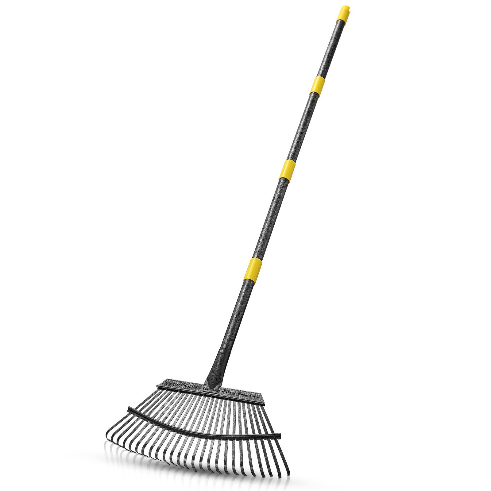 YeYeBest 65 inch leaf rake with 25 metal tines for heavy debris cleanup