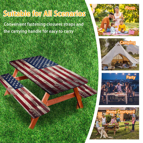 YEYE JUICE retro American flag tablecloth enhances outdoor dining ambiance