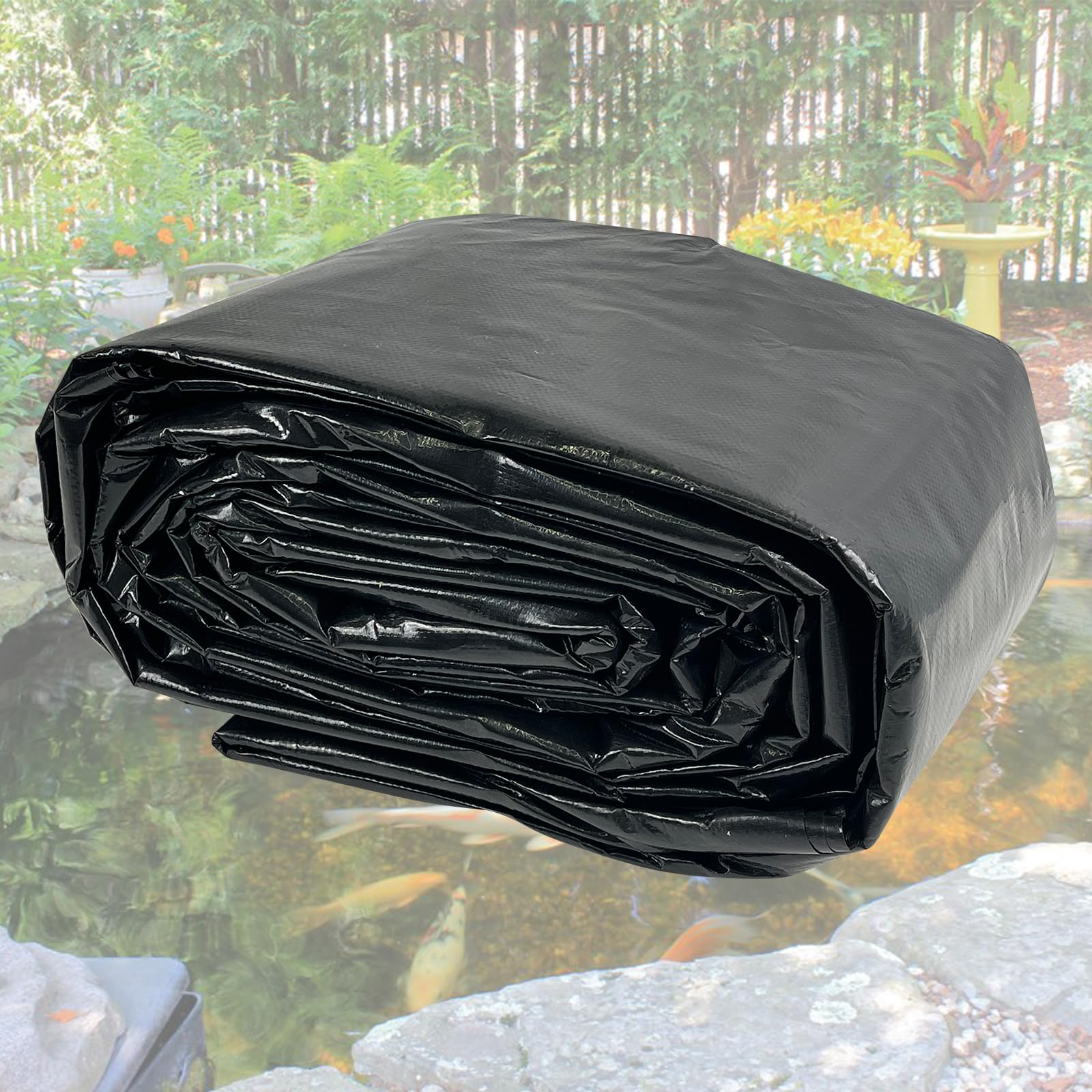 Yeezoo 25x30ft reinforced pond liner close-up showing multi-layer durability.
