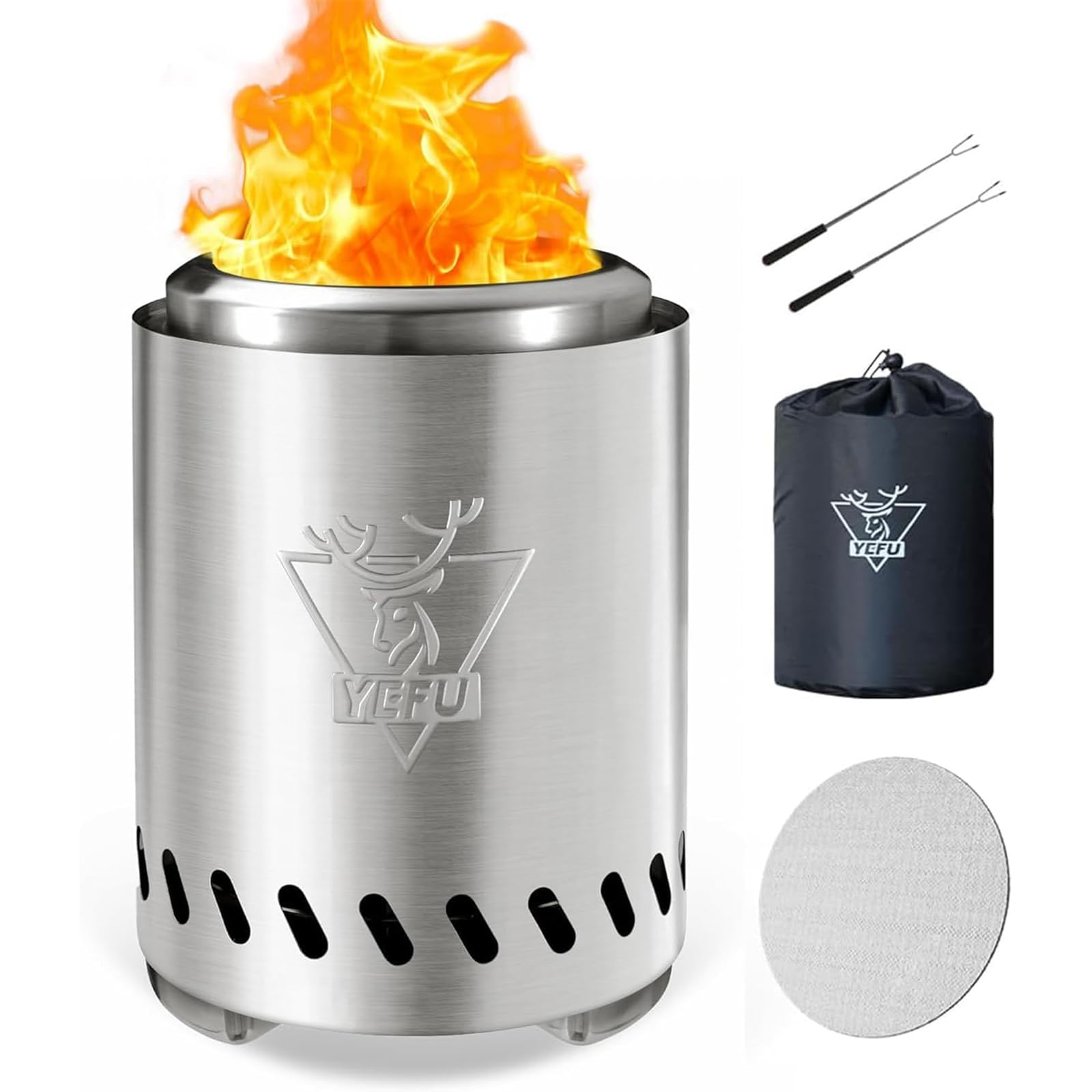 YEFU Tabletop Fire Pit in silver, compact design for safe tabletop warmth.