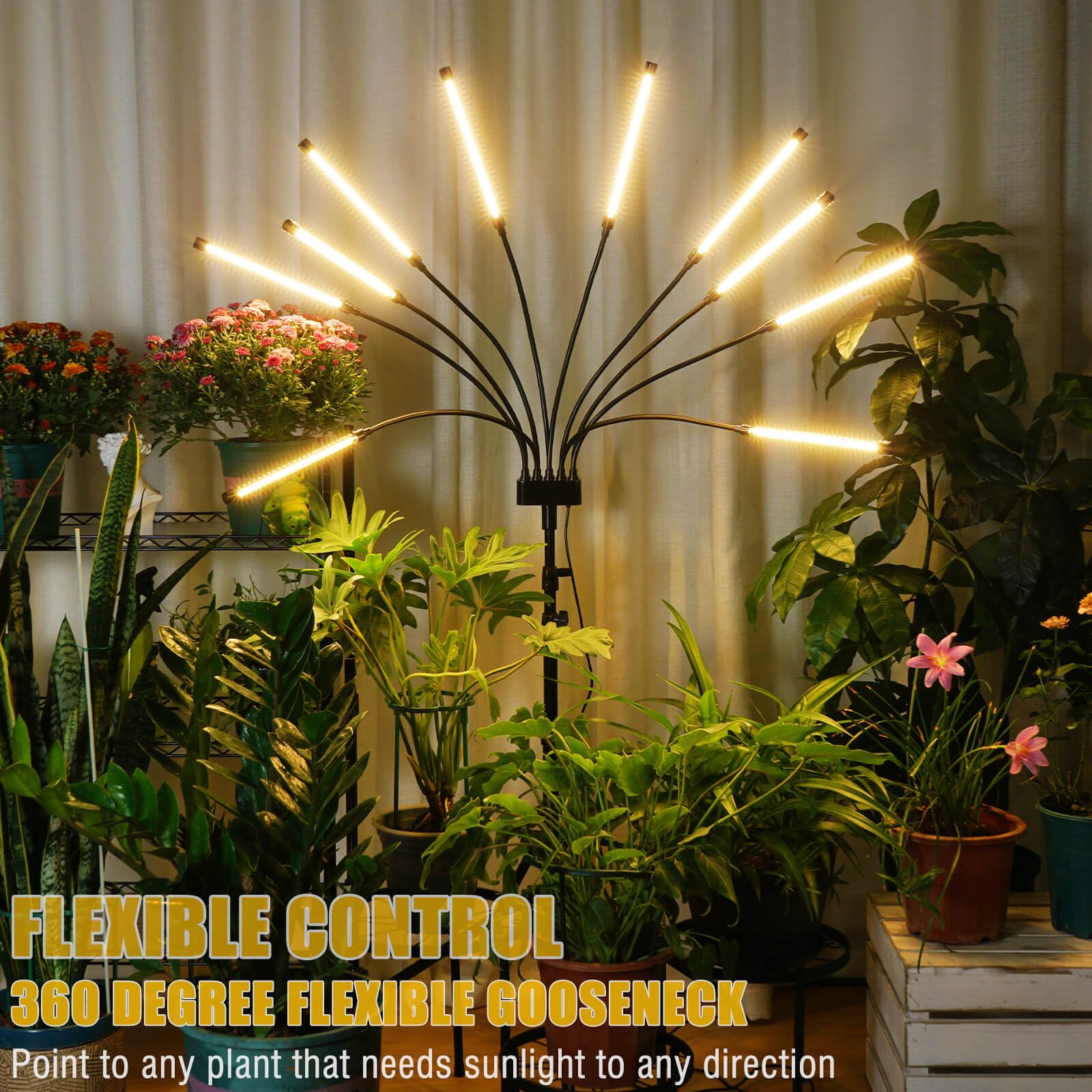 Yehsence full-spectrum LEDs replicate sunlight for healthier foliage and color.