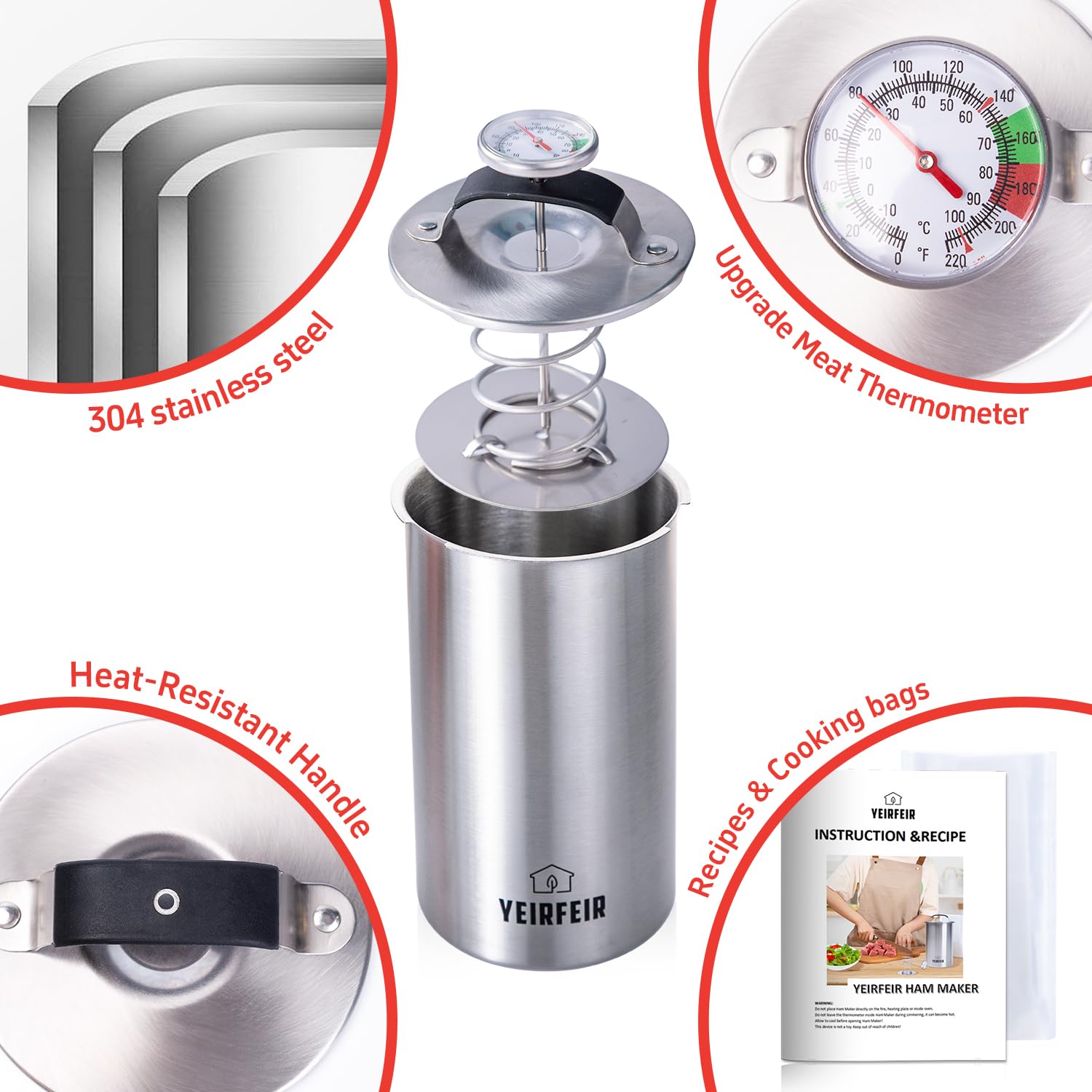 YEIRFEIR 304 stainless steel deli meat press durable and corrosion-resistant.