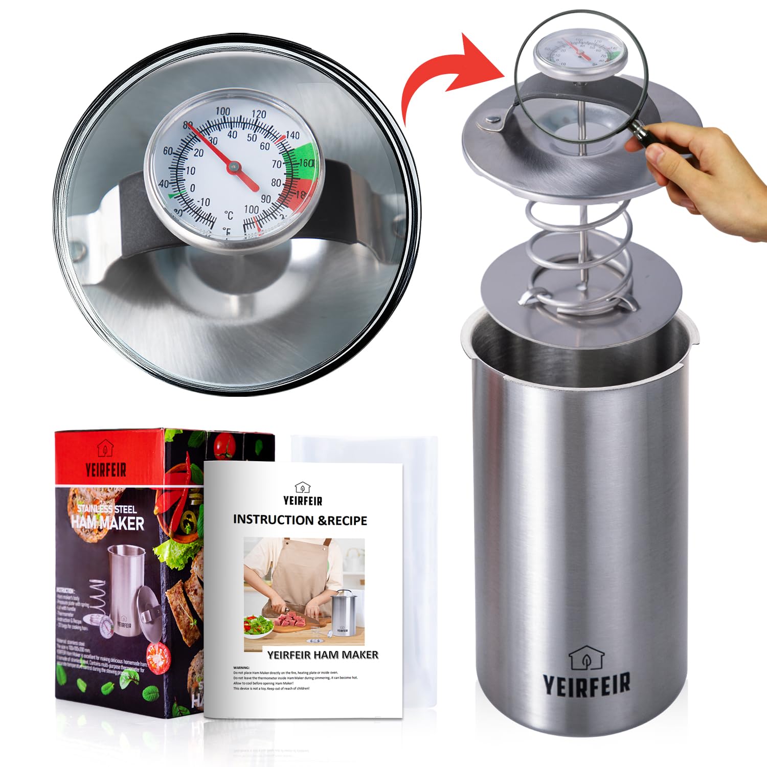 YEIRFEIR ham press cool-touch handle stays comfortable while pressing.