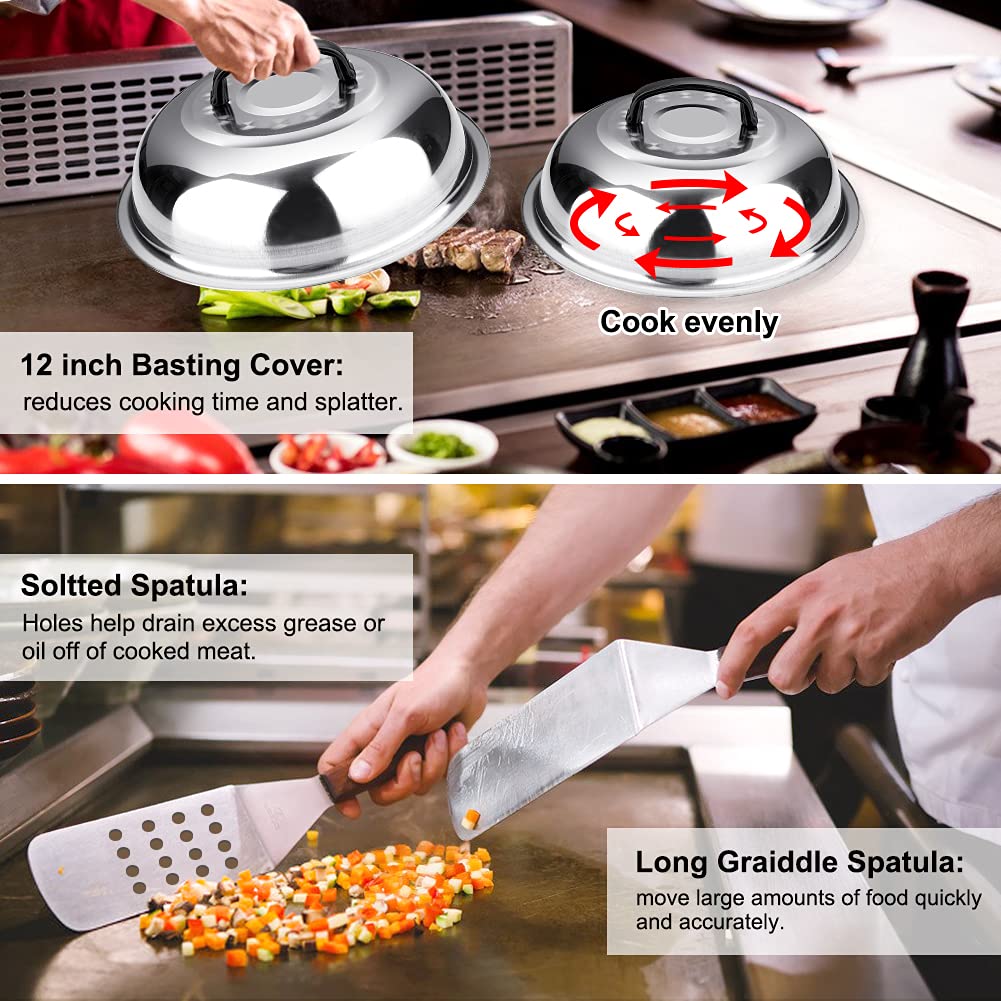 Yekale meat knife for clean cuts on a busy griddle