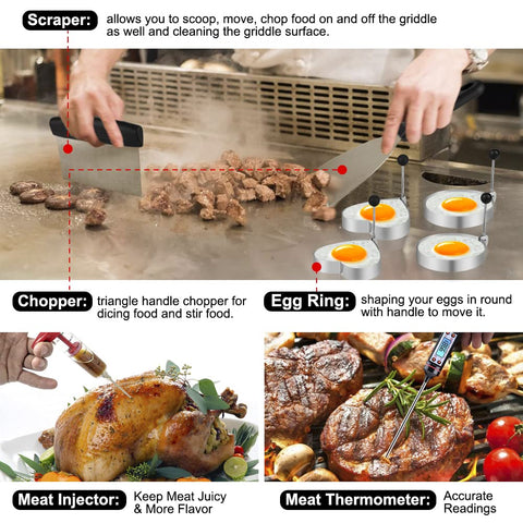 Yekale Griddle Accessories Kit scraper cleaning the flat top efficiently