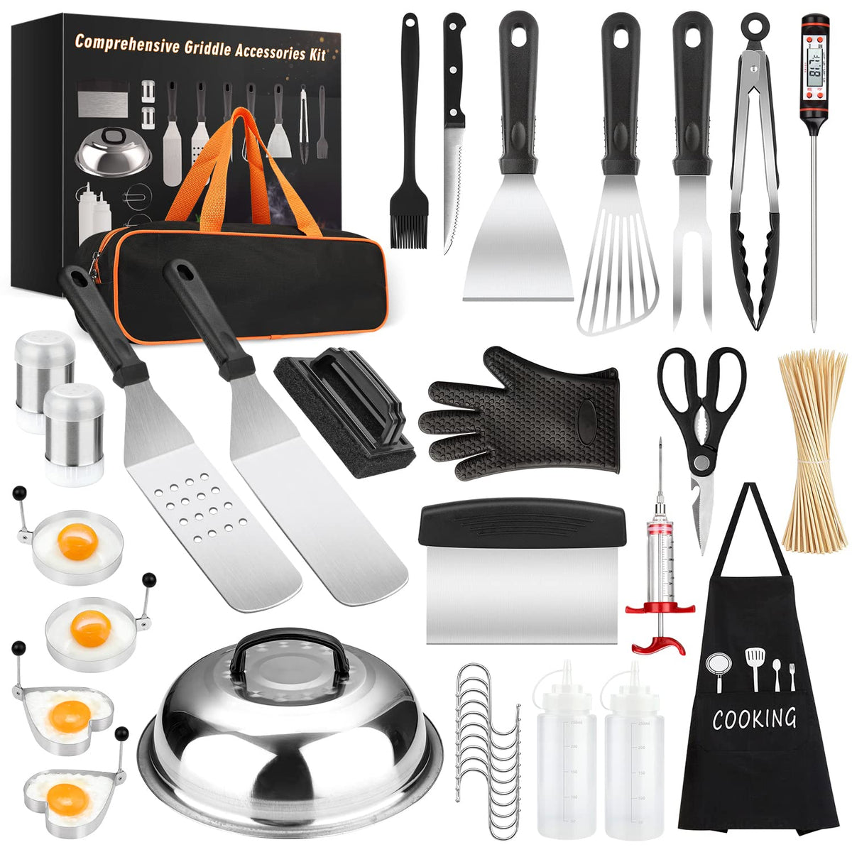 Yekale Griddle Accessories Kit spatula in action for quick, even flipping