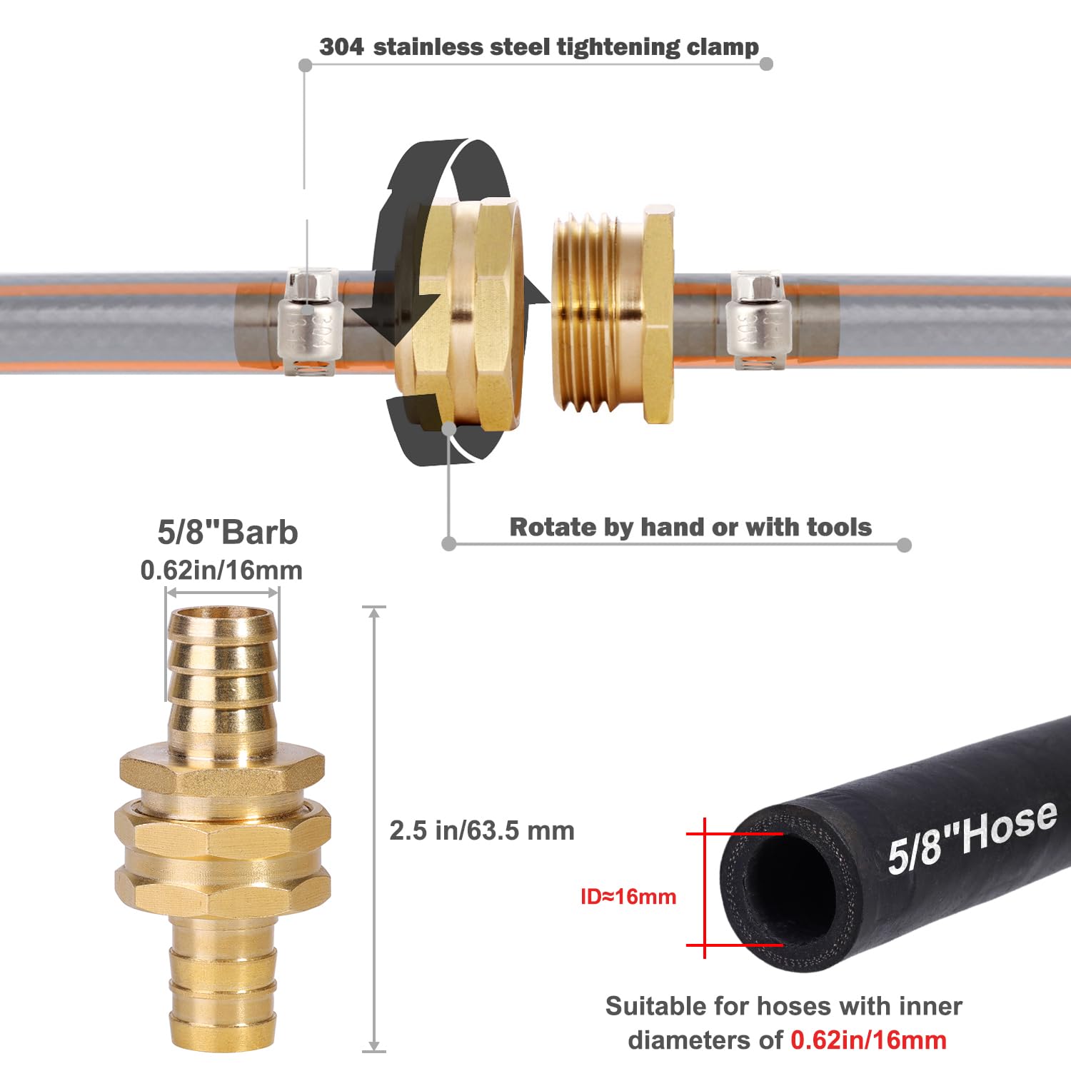 YELUN 5/8-inch garden hose connector for secure male and female fittings.
