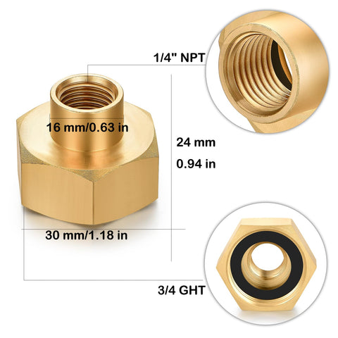 YELUN brass adapter thread detail illustrating NPT and GHT compatibility