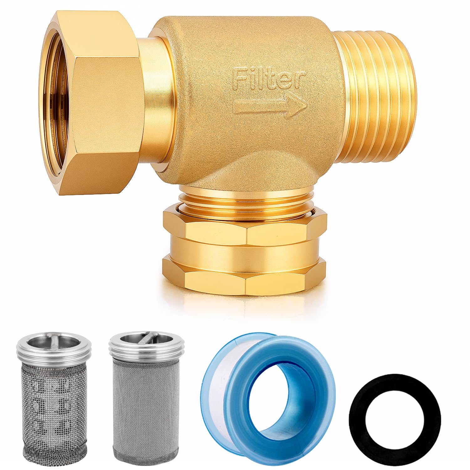 YELUN brass garden hose filter body with dual mesh screens for cleaner water