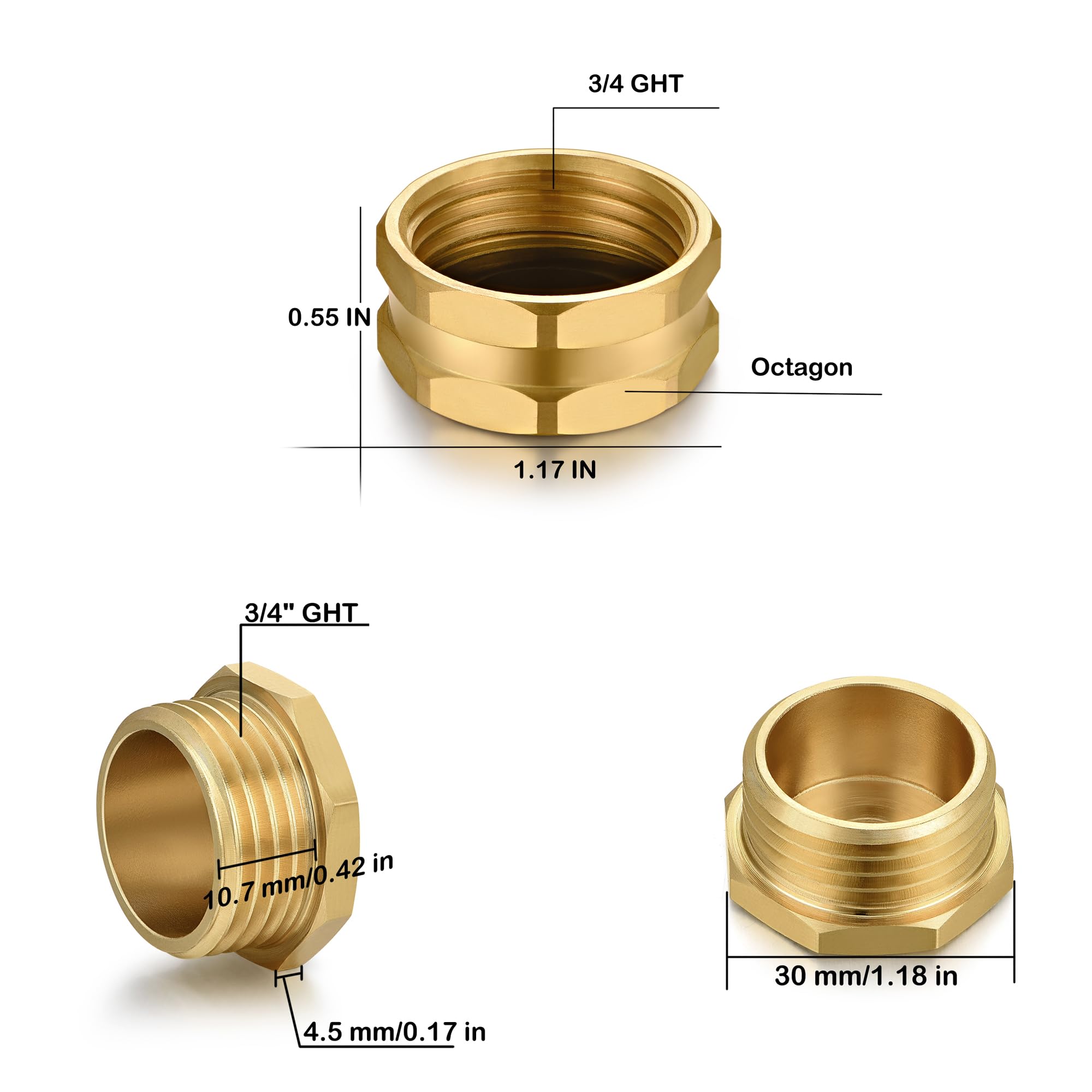 YELUN brass garden hose plug 3-4 inch male thread close-up.