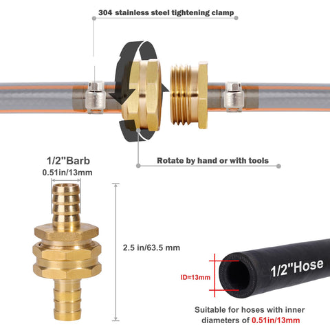 YELUN brass hose end repair kit close-up with sturdy stainless clamps.