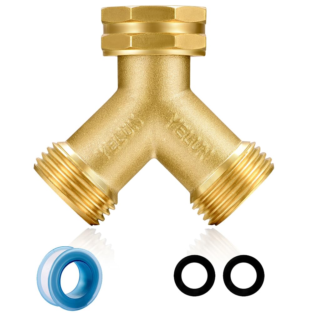 YELUN brass hose splitter connects easily to an outdoor faucet for simultaneous watering