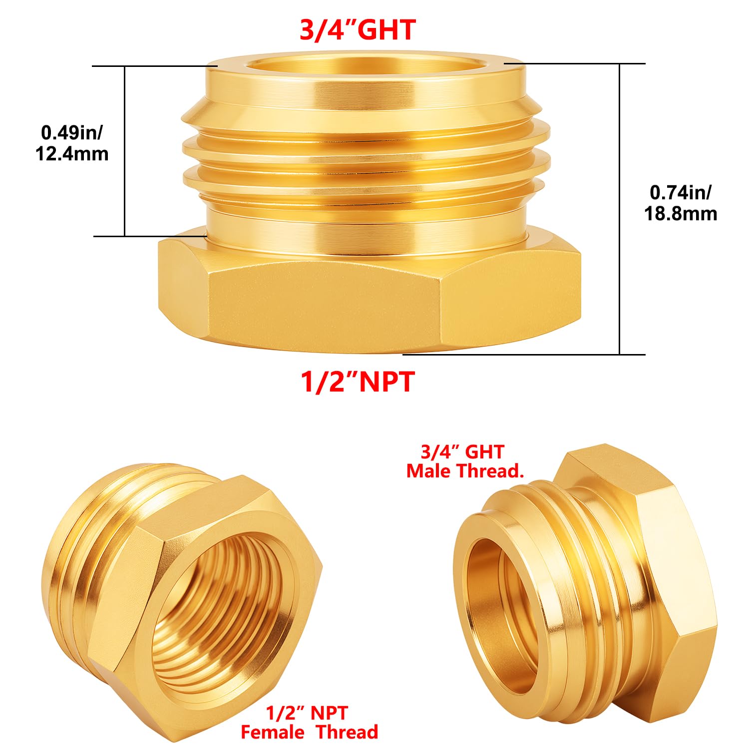 YELUN brass adapter threaded end detail showing compatibility