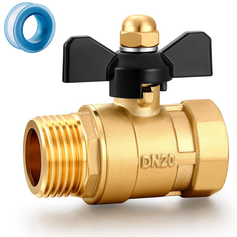 YELUN brass shut-off valve, front view, full-port flow for garden hose