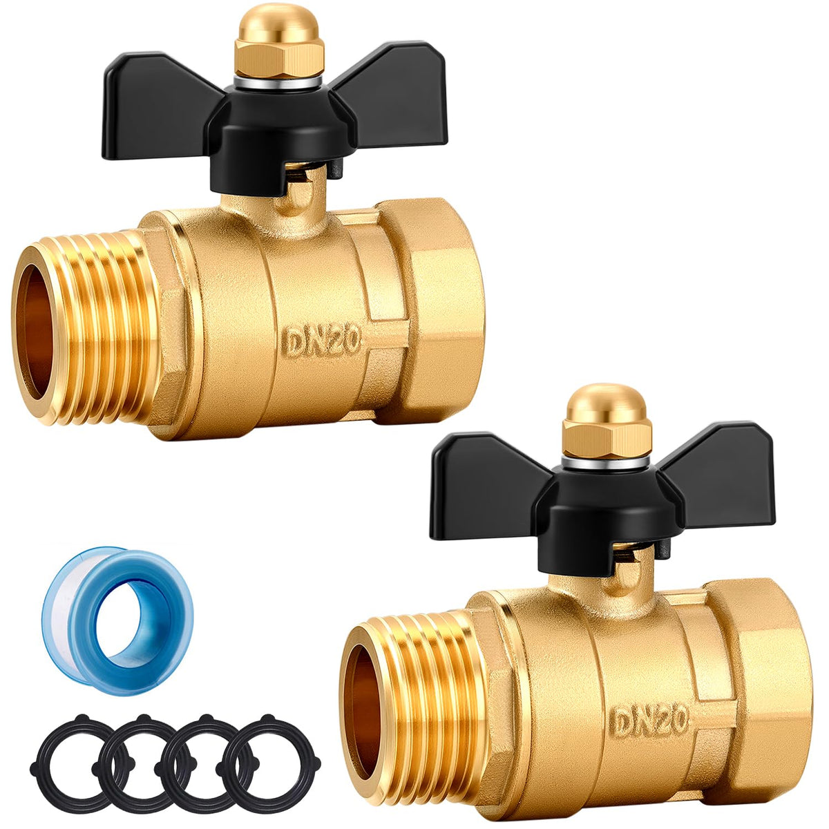 YELUN garden hose brass shut-off valve close-up shows durable brass body for precise water control.