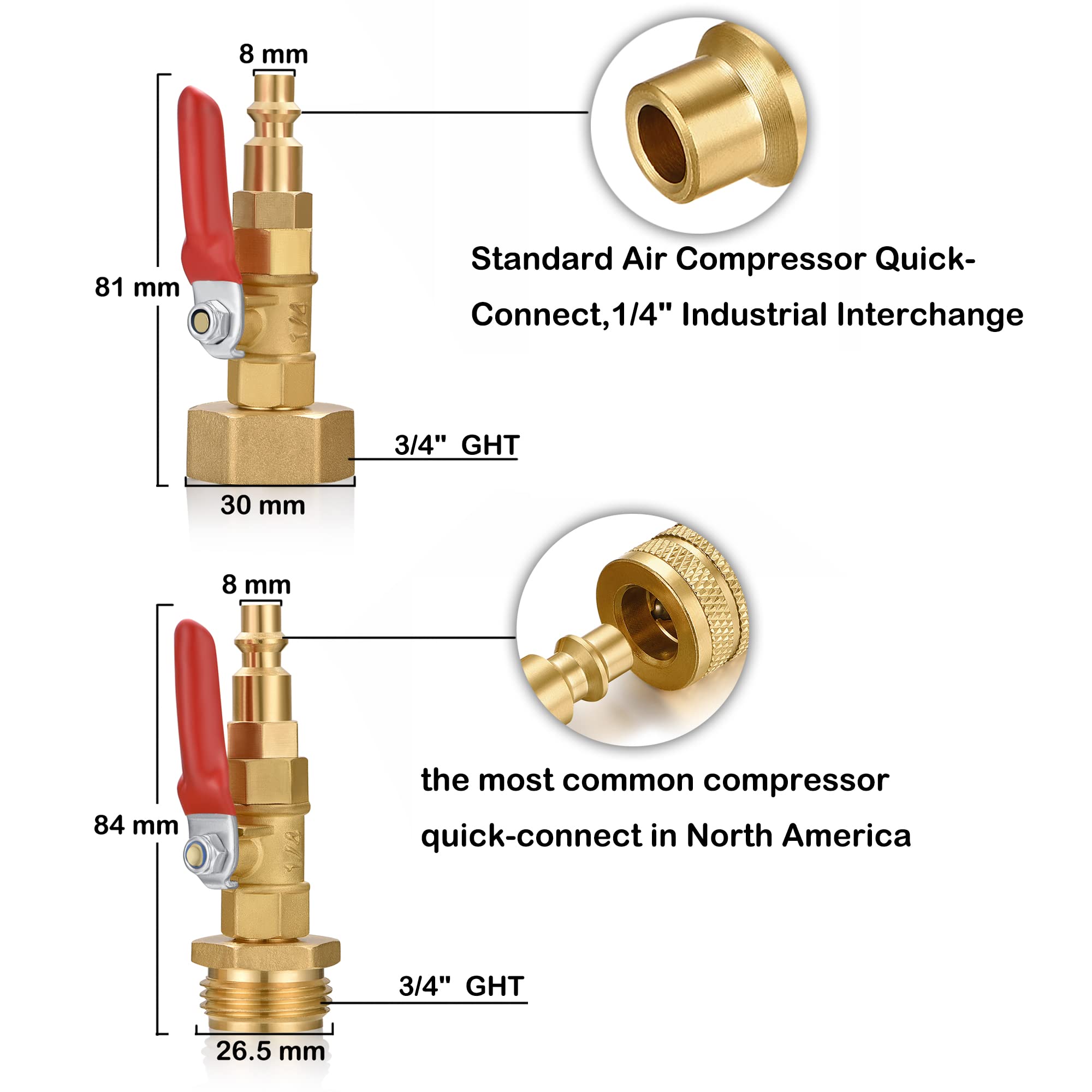 YELUN 1/4-inch quick-connect plug detail for fast air connections.