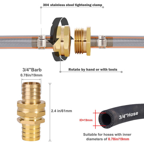YELUN repair kit with male and female fittings for 3/4-inch hoses.