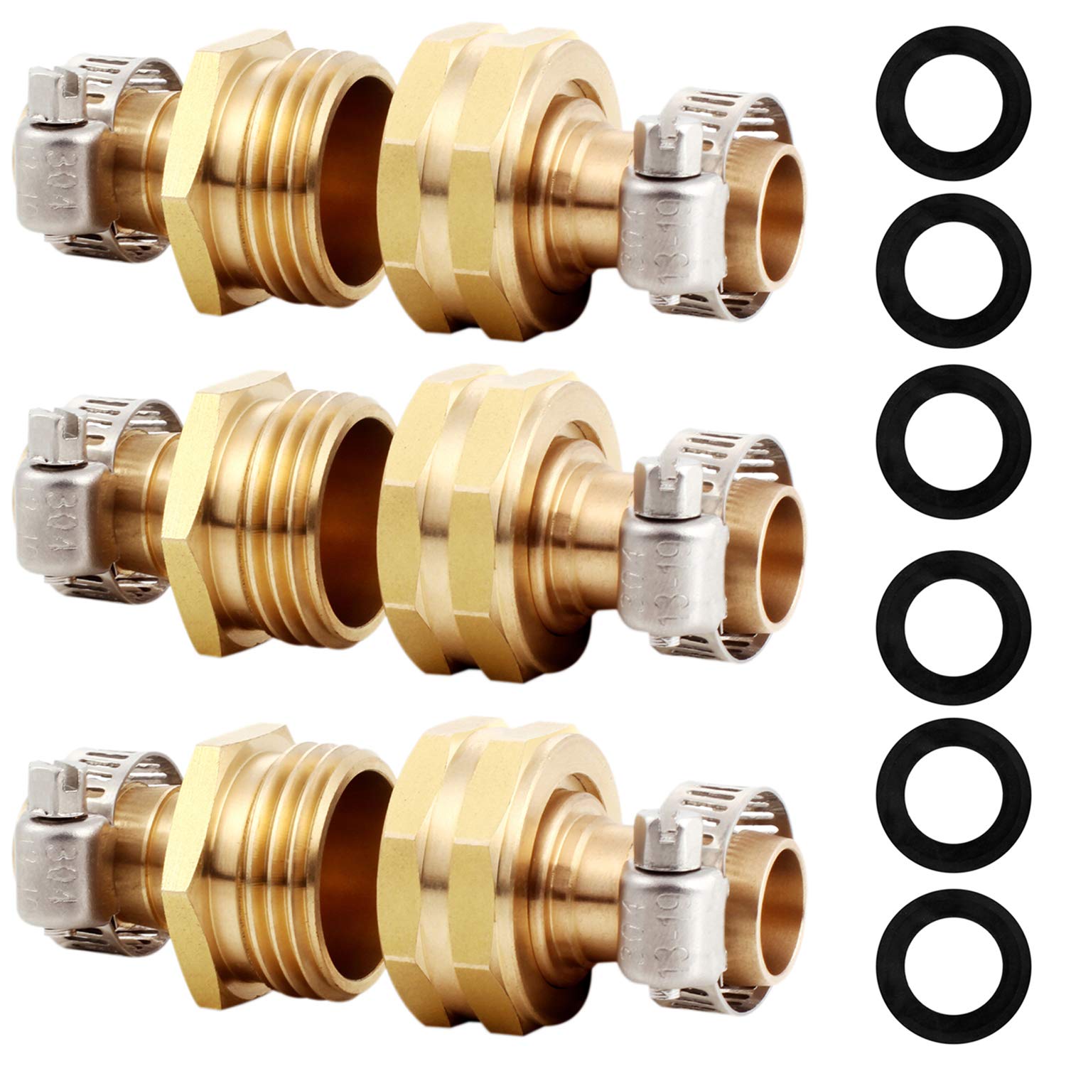 YELUN solid brass hose repair connector with clamps for leak-free connections.