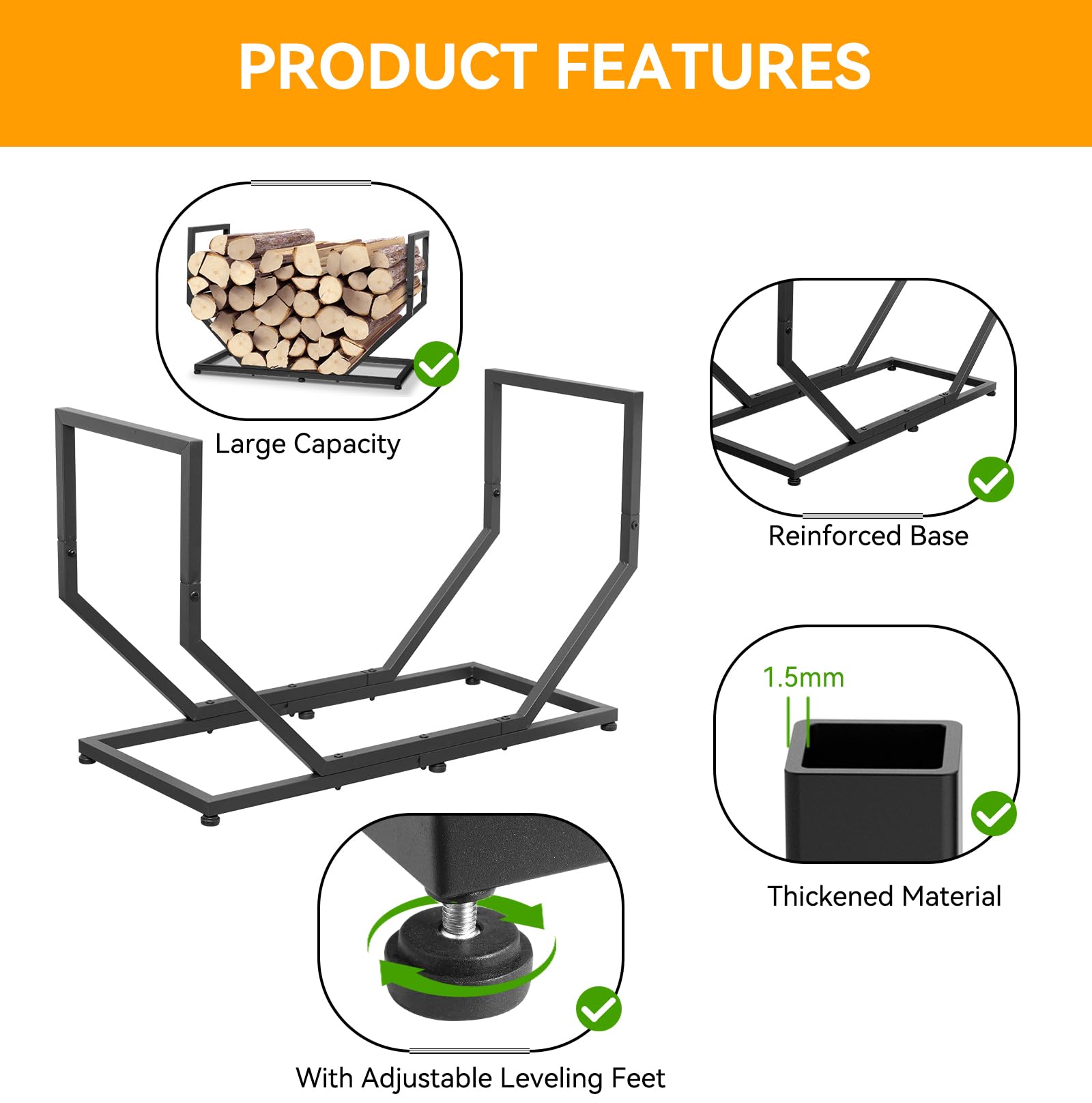 YENGOTH Firewood Rack ventilated drying design promotes airflow around logs