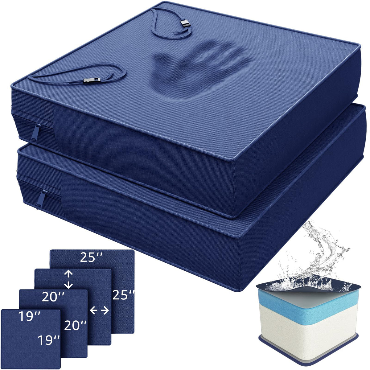 YENING memory foam outdoor cushions with waterproof 4-inch navy cover for all-weather comfort