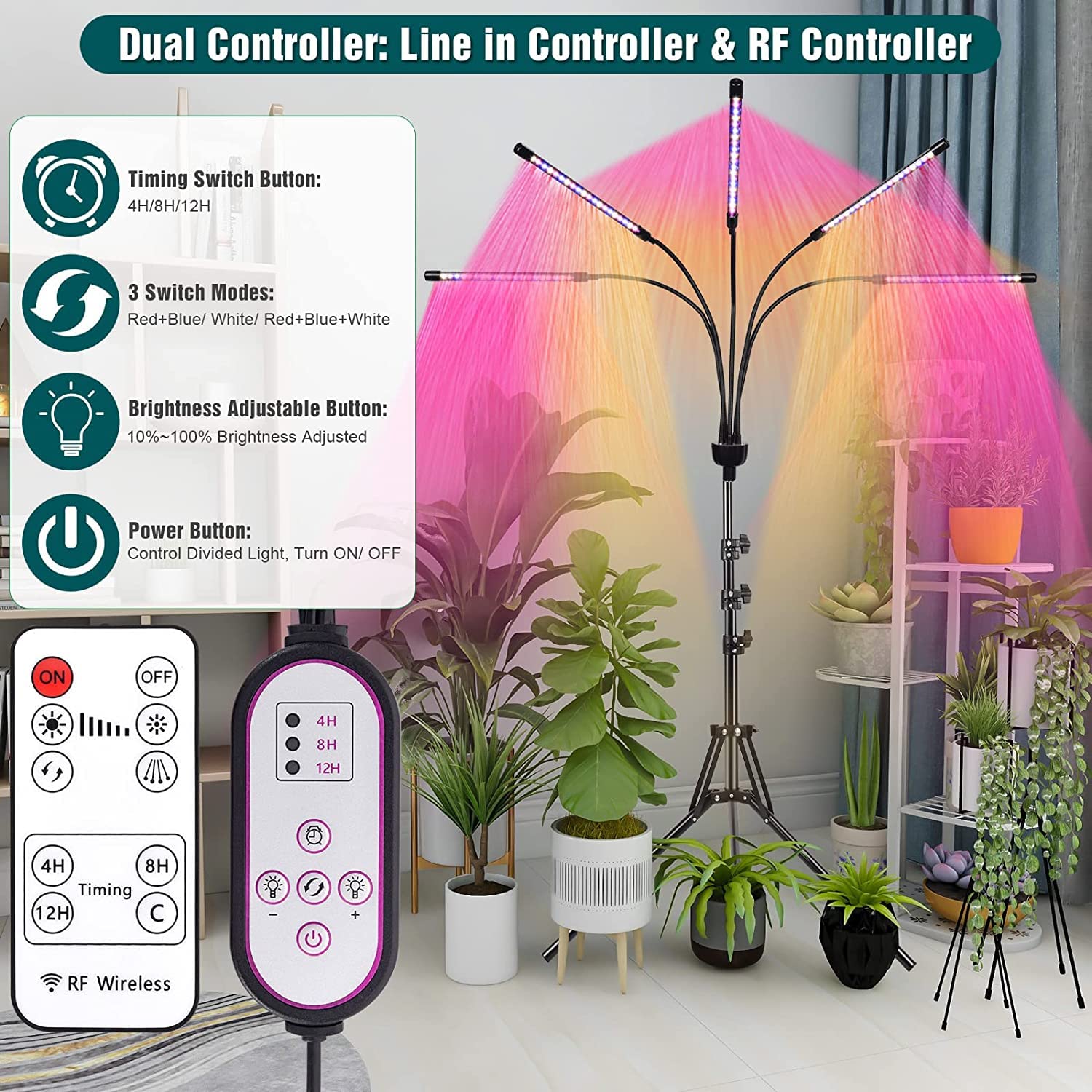 Yentbokj grow light provides 10 brightness levels for precise plant lighting.