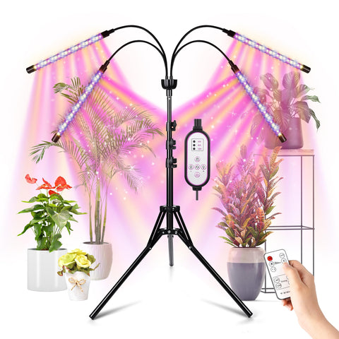Yentbokj LED grow light on an extended tripod stand for flexible indoor placement.